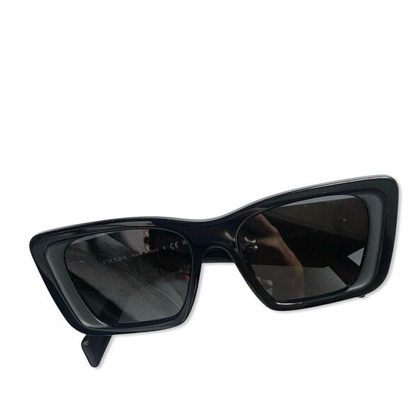 Prada Eyewear black square frame sunglasses logo sides Revolve in case $489 - Picture 7 of 16